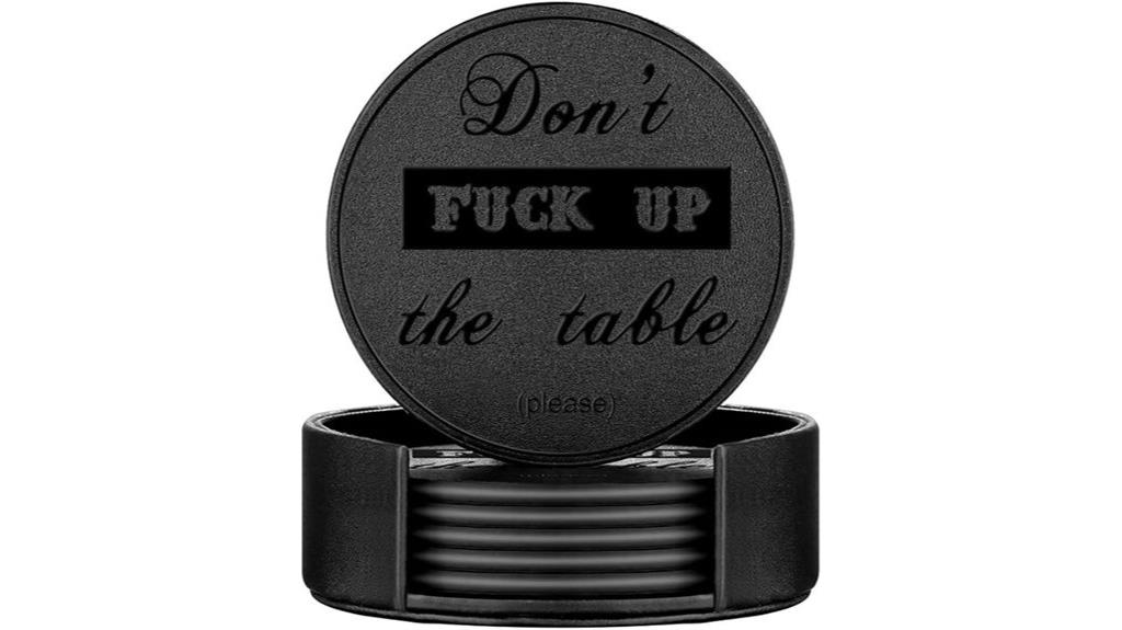 black leather coaster set