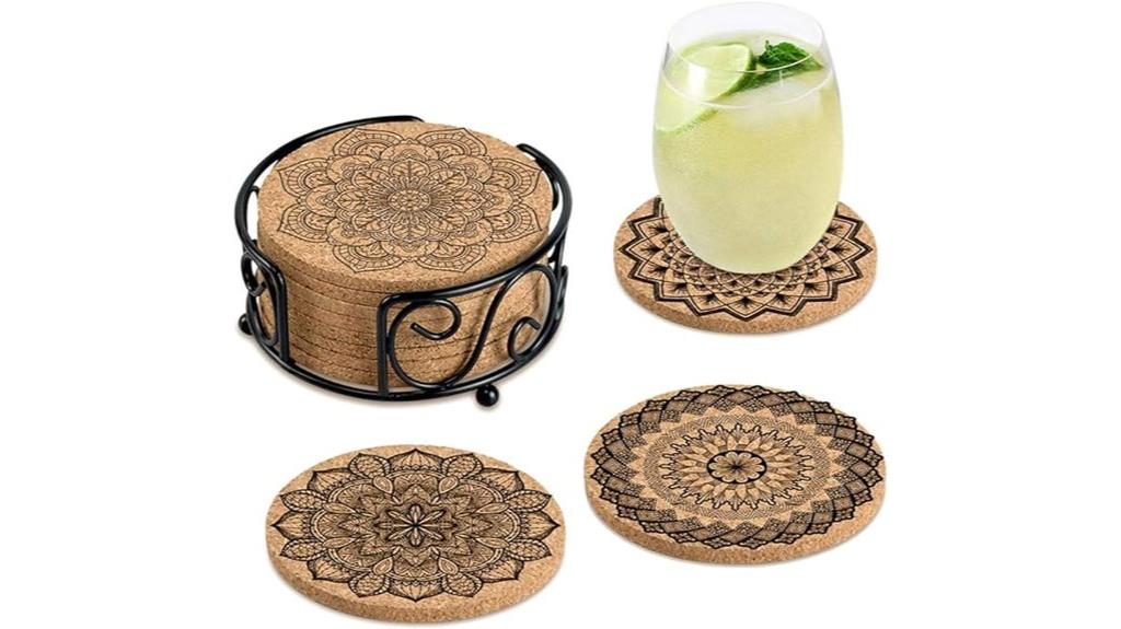 cork coasters with holder