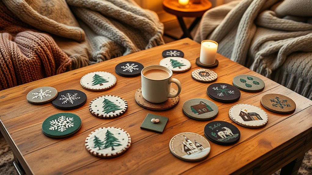 cozy winter coffee coasters