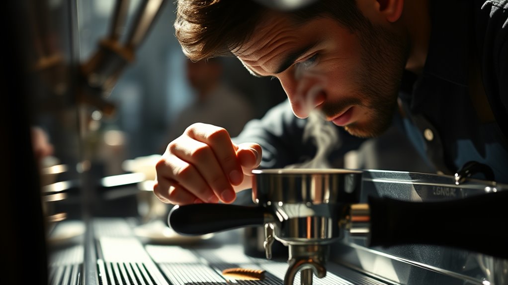 inspect and adjust espresso puck