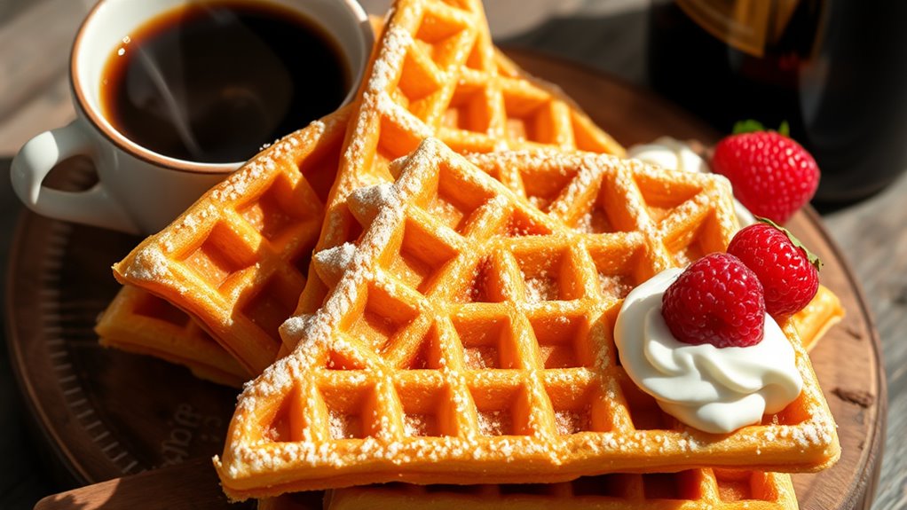waffles coffee toppings enjoyment