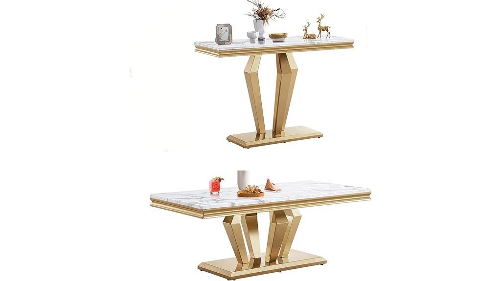 white gold marble table set