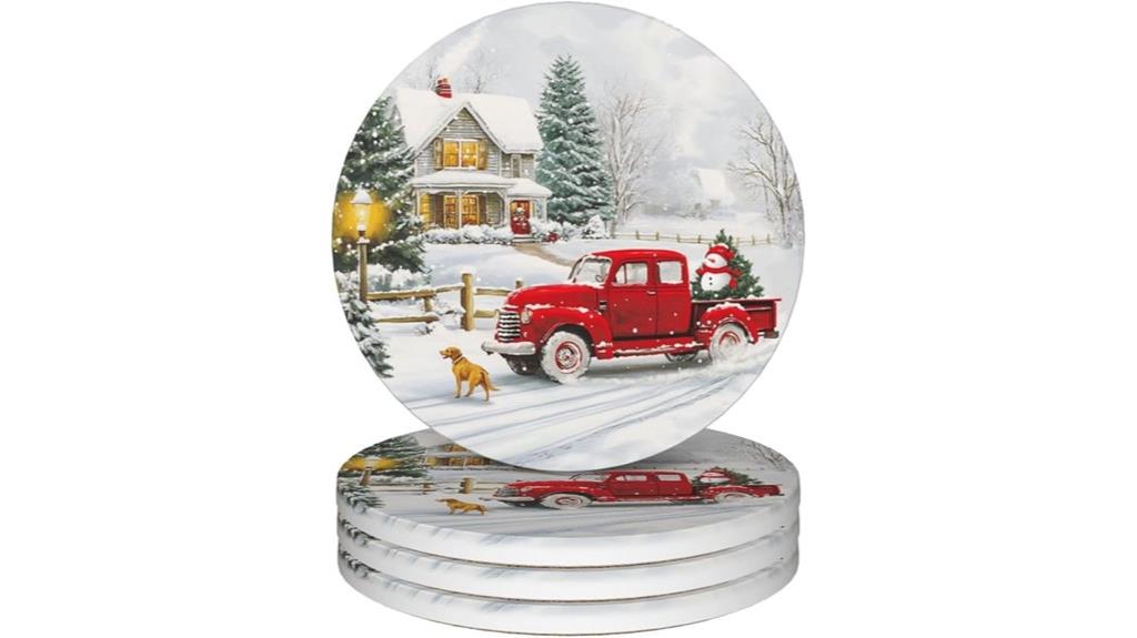 winter themed ceramic coasters