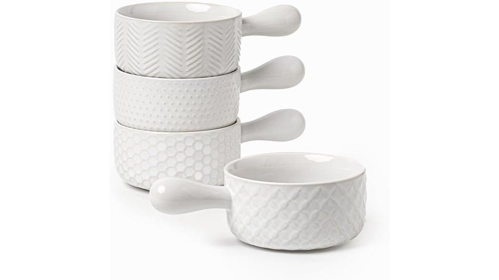 four 24oz handle bowls