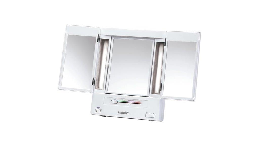 illuminated tri fold mirror