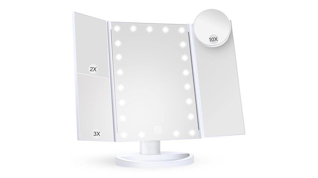 lighted trifold makeup mirror
