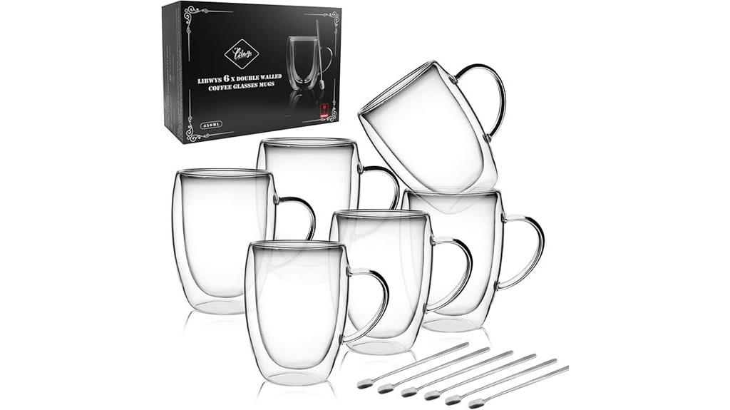 six pack glass coffee mugs