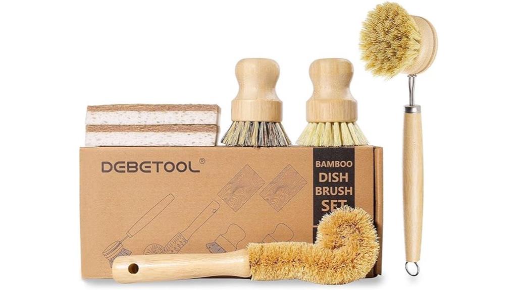 six piece bamboo dish brushes