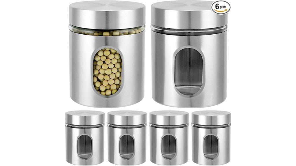 six piece stainless steel canister set
