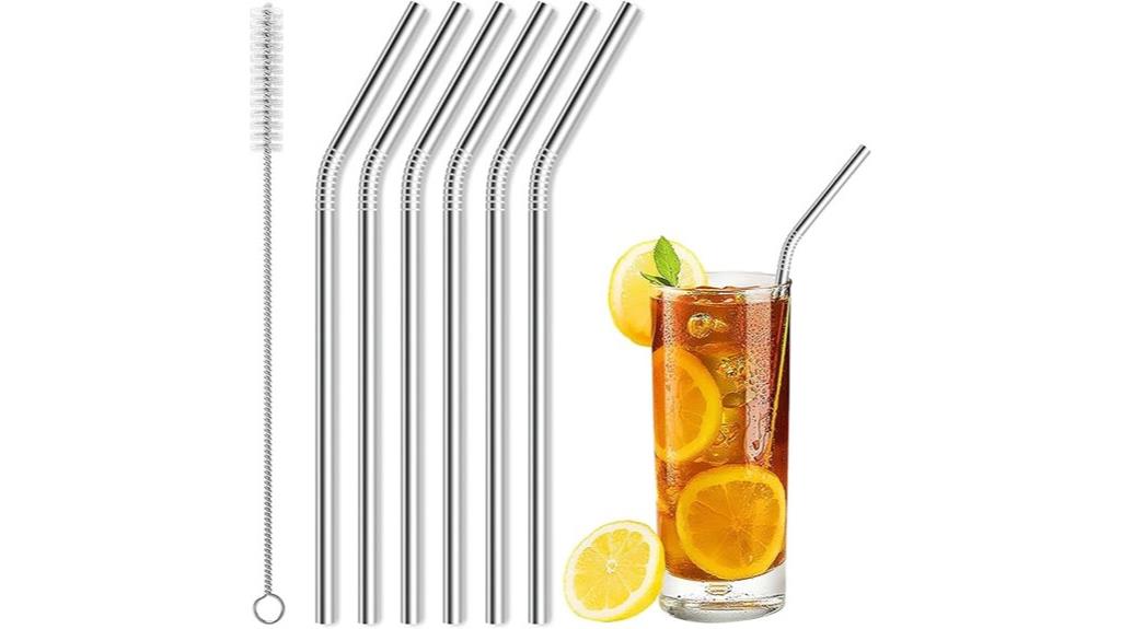 six stainless steel reusable straws