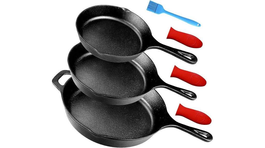 three piece cast iron skillet set