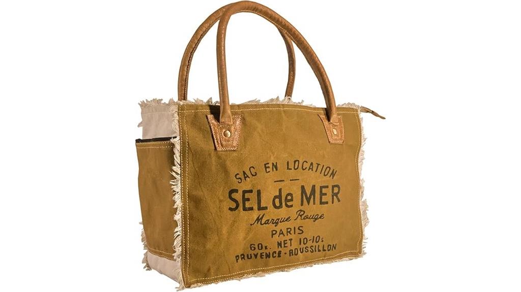 upcycled canvas cowhide tote