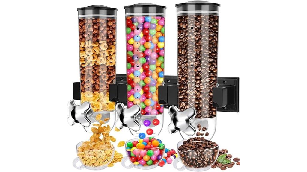 wall mounted 3 container cereal dispenser
