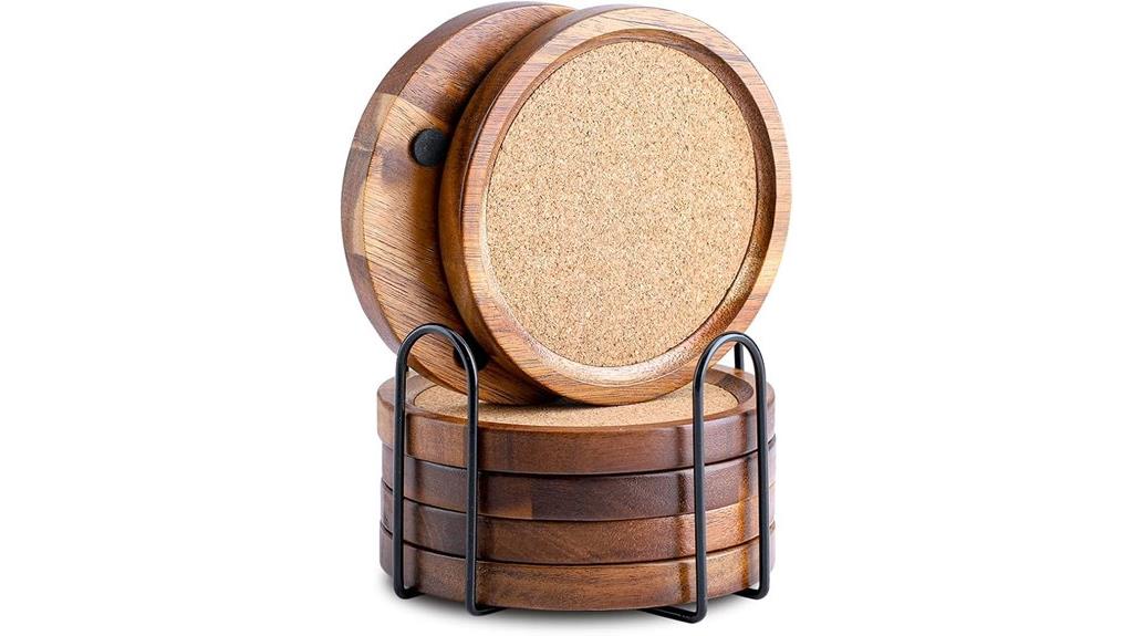 wooden cork coaster set
