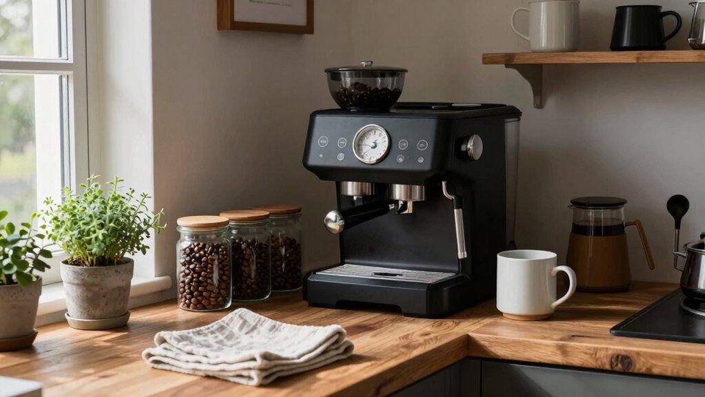 balanced minimalist coffee area