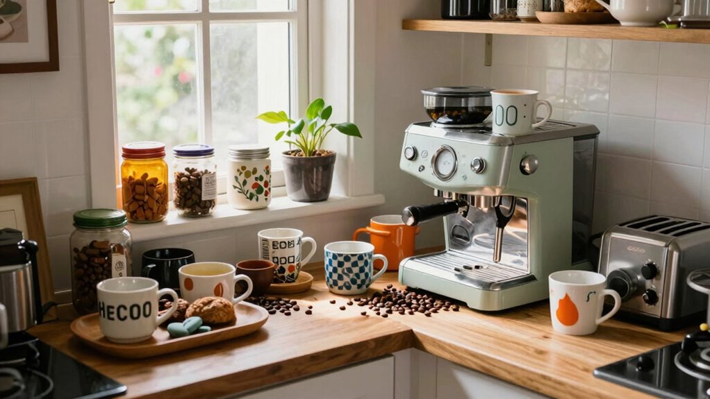 cluttered coffee station design