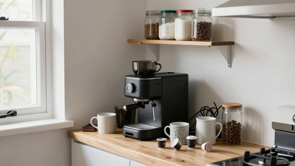 organized coffee station storage