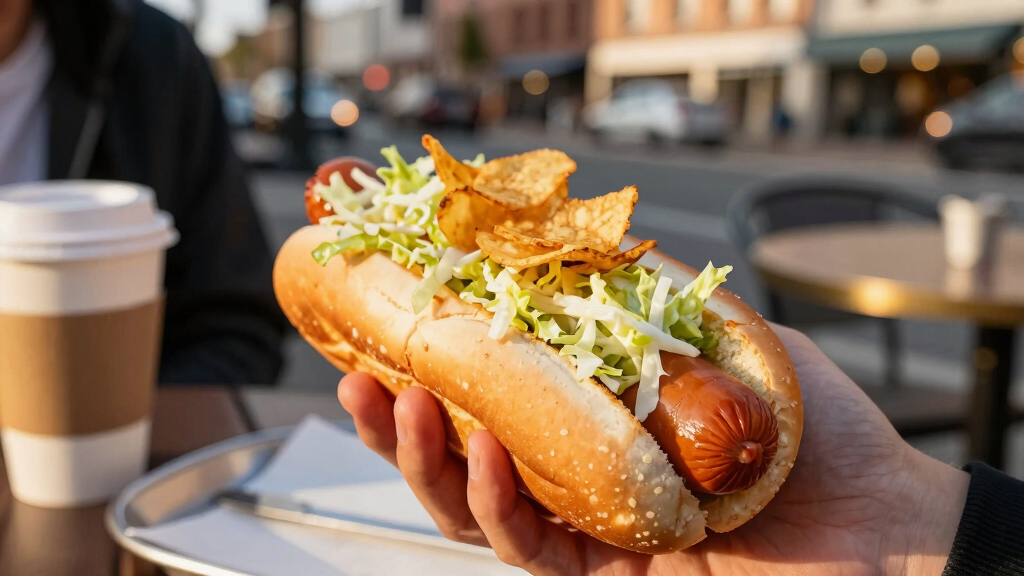 hot dogs with vinegared iceberg and potato chips